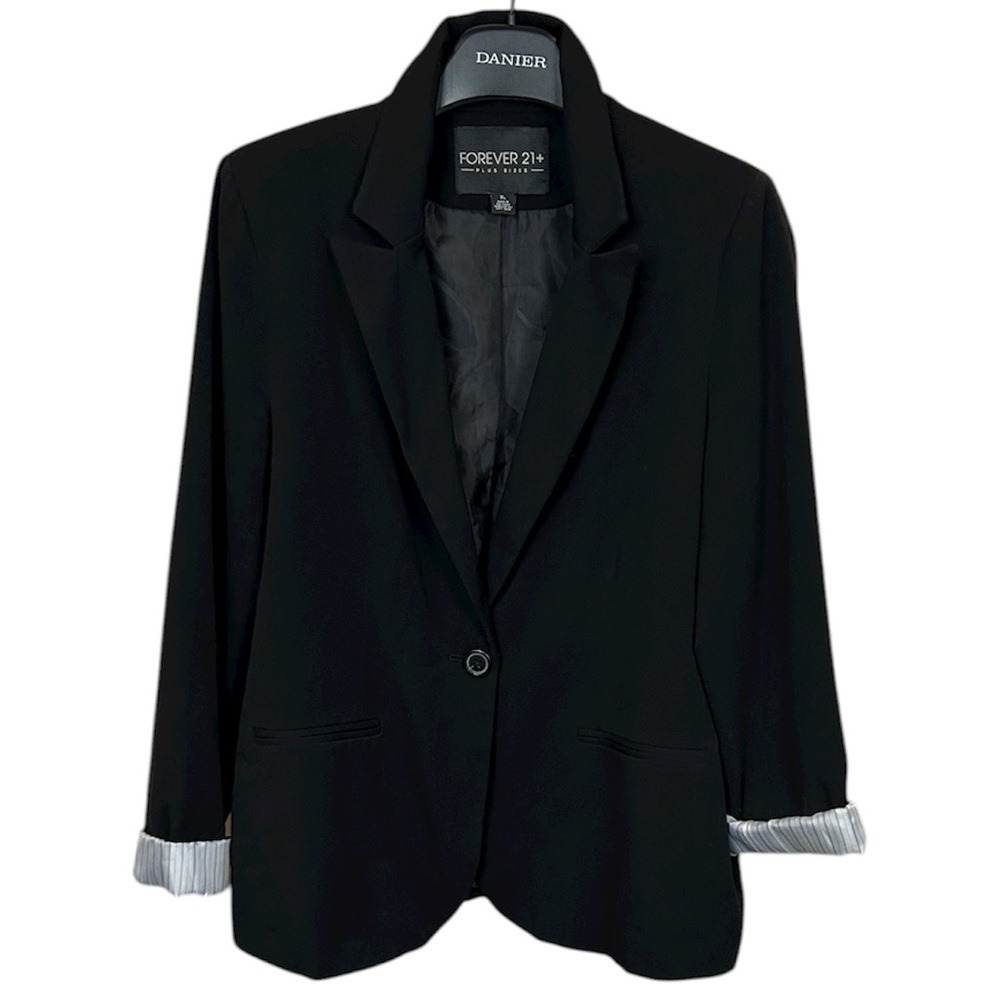 Forever 21+ Black Blazer XL Women’s Plus One Button Stretch Lined‎ Workwear